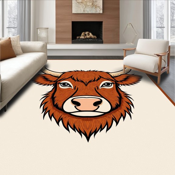 ODIKA 6'x9' Machine Washable Non-Slip Area Rug, Rustic Farmhouse Bovine Yarn Crochet High Traffic Rug, Brown, 629213