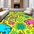thumbnail image 1 of ODIKA 6'x9' Machine Washable Non-Slip Area Rug, Safari Adventure Cartoon Zebras Giraffes Hippos Playful Jungle Scene High Traffic Rug with Pad, Yellow, 682489, 1 of 8