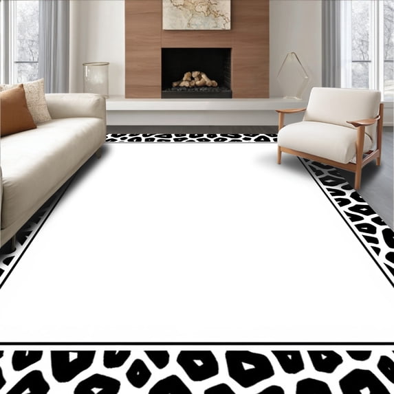 ODIKA 6'x9' Machine Washable Non-Slip Area Rug, Savanna Journey Predator Motif Bordered Elegant Accent High Traffic Rug with Pad, Black, 667470