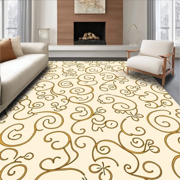 ODIKA 6'x9' Machine Washable Non-Slip Area Rug, Scroll Design Slip Resistant for Easy Maintenance High Traffic Rug, Beige, 468860