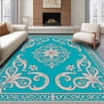 thumbnail image 1 of ODIKA 6'x9' Machine Washable Non-Slip Area Rug, Seaside Medallion Flow with Ornate Floral Motifs High Traffic Rug with Pad, Beige, 570753, 1 of 8