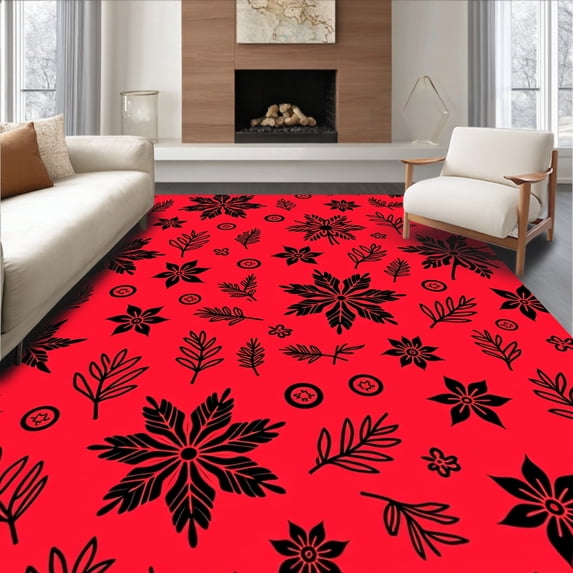 ODIKA 6'x9' Machine Washable Non-Slip Area Rug, Seasonal Jubilation Hearth Treasure Accent High Traffic Rug, Red, 505860