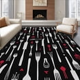 thumbnail image 1 of ODIKA 6'x9' Machine Washable Non-Slip Area Rug, Silverware Symphony Culinary Arrangement Decorative Flatware Art High Traffic Rug, Black, 734907, 1 of 7