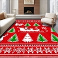 thumbnail image 1 of ODIKA 6'x9' Machine Washable Non-Slip Area Rug, Snowflake Forest Wonderland with Santa Sleigh and Fir Trees Motif High Traffic Rug, Red, 632450, 1 of 7