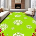 thumbnail image 1 of ODIKA 6'x9' Machine Washable Non-Slip Area Rug, Snowflake Medallion with Poinsettia Corner Accents High Traffic Rug, Green, 733182, 1 of 7