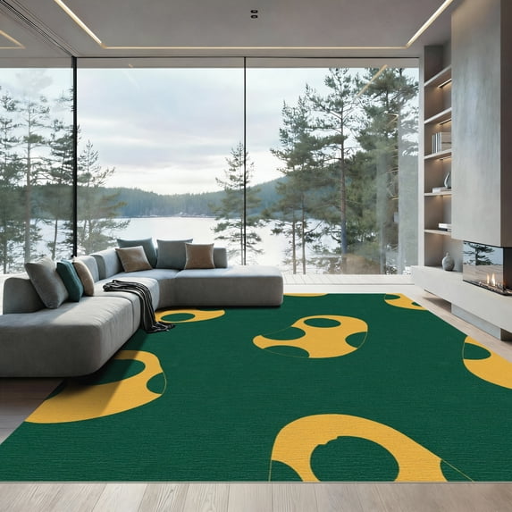 ODIKA 6'x9' Machine Washable Non-Slip Area Rug, Sophisticated Interlocking Spotted with Bold Contrasting Accents High Traffic Rug, Green, 901581