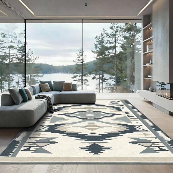 ODIKA 6'x9' Machine Washable Non-Slip Area Rug, Southwestern Beige High Traffic Rug, Beige, 1058597