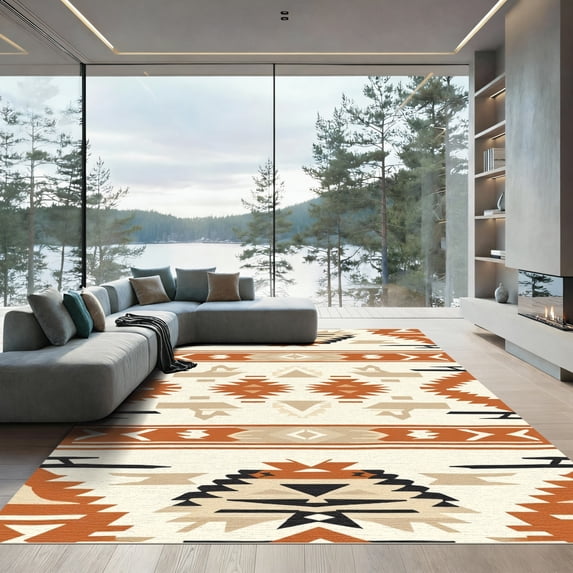 ODIKA 6'x9' Machine Washable Non-Slip Area Rug, Southwestern Burnt Orange High Traffic Rug, Orange, 1050082