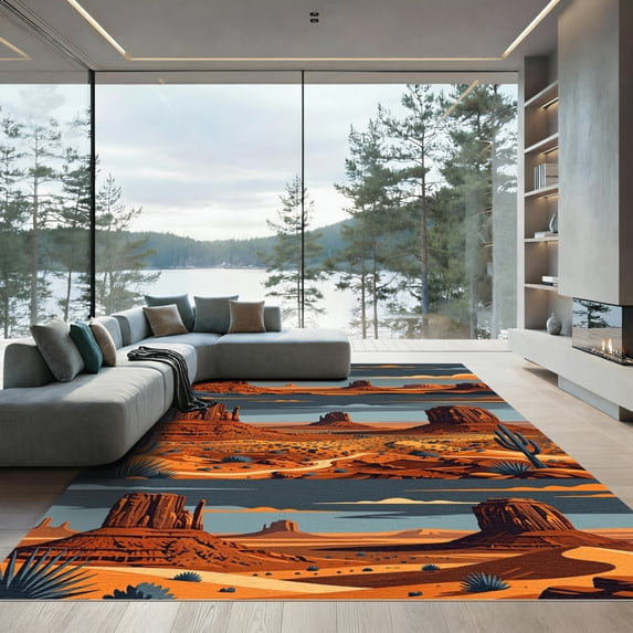 ODIKA 6'x9' Machine Washable Non-Slip Area Rug, Southwestern Burnt Orange High Traffic Rug, Orange, 1173885