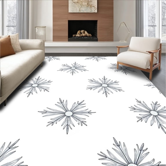 ODIKA 6'x9' Machine Washable Non-Slip Area Rug, Sparkling Crystal Tree Base Cover Shimmering Yuletide Decoration High Traffic Rug, White, 625384