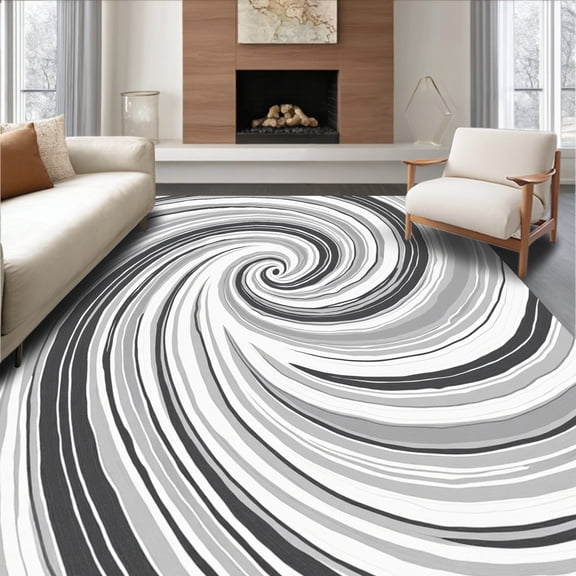 ODIKA 6x9 Machine Washable Non-Slip Area Rug, Spiral Galaxy Abstract Swirl Design Contemporary Floor High Traffic Rug, Gray, 493381