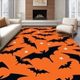 thumbnail image 1 of ODIKA 6'x9' Machine Washable Non-Slip Area Rug, Spooky Bat Festival Tree High Traffic Rug with Pad, Orange, 630844, 1 of 8