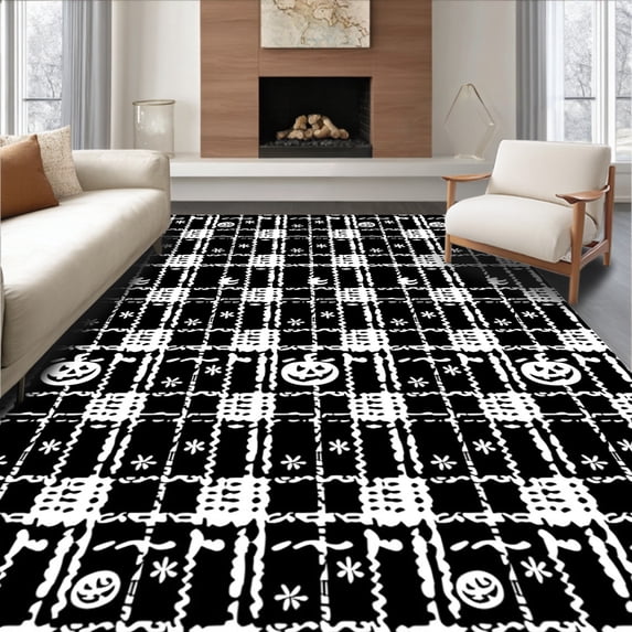 ODIKA 6'x9' Machine Washable Non-Slip Area Rug, Spooky Harvest Festival Entrance Welcoming Doorstep High Traffic Rug with Pad, Black, 514904