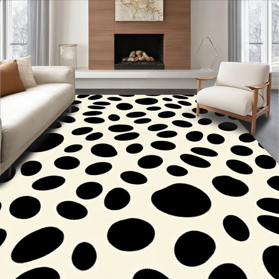 ODIKA 6'x9' Machine Washable Non-Slip Area Rug, Spotted Cowhide with Natural Hide Design High Traffic Rug with Pad, Black, 507986