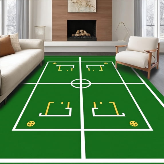 ODIKA 6'x9' Machine Washable Non-Slip Area Rug, Stadium Turf Graphic with Sideline Detailing and Competition Markers High Traffic Rug, Green, 668663