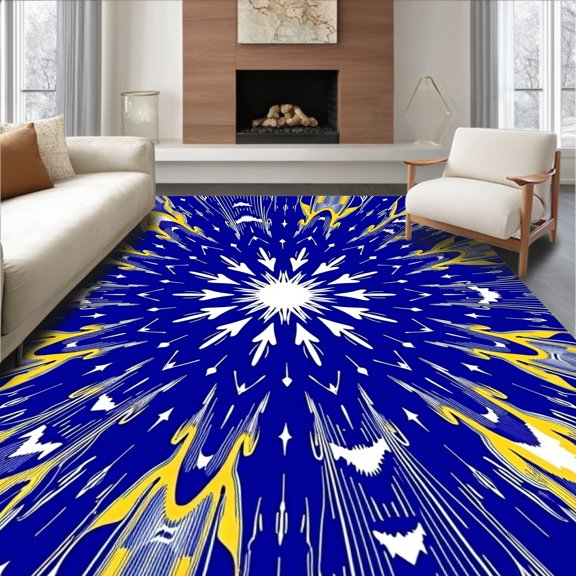 ODIKA 6x9 Machine Washable Non-Slip Area Rug, Starburst Galaxy Cosmic Floor Covering with Celestial Radiating High Traffic Rug, Blue, 530486