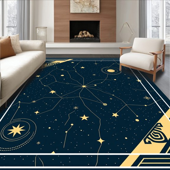 ODIKA 6x9 Machine Washable Non-Slip Area Rug, Starry Galaxy Constellation Map Astronomy Discovery Learning High Traffic Rug, Black, 694617