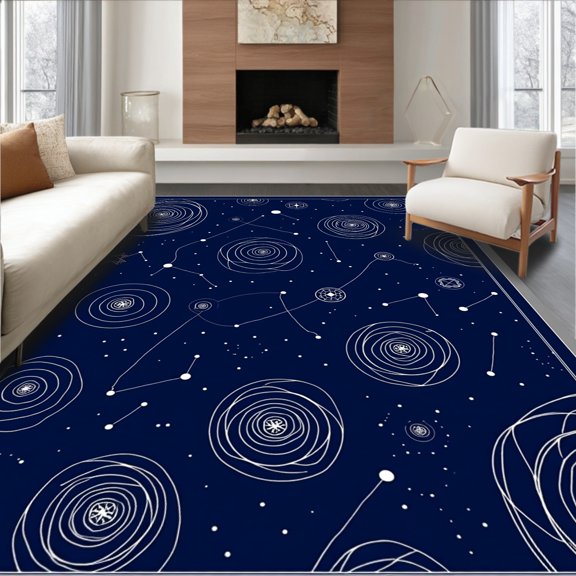 ODIKA 6x9 Machine Washable Non-Slip Area Rug, Starry Night Sky Constellation Galaxy Universe Theme Entry High Traffic Rug, Blue, 710679