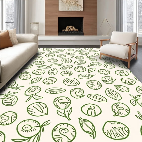 ODIKA 6'x9' Machine Washable Non-Slip Area Rug, Storybook Alphabet Trail with Intertwined Letters and Leafy Sprig Details High Traffic Rug with Pad, Green, 690394