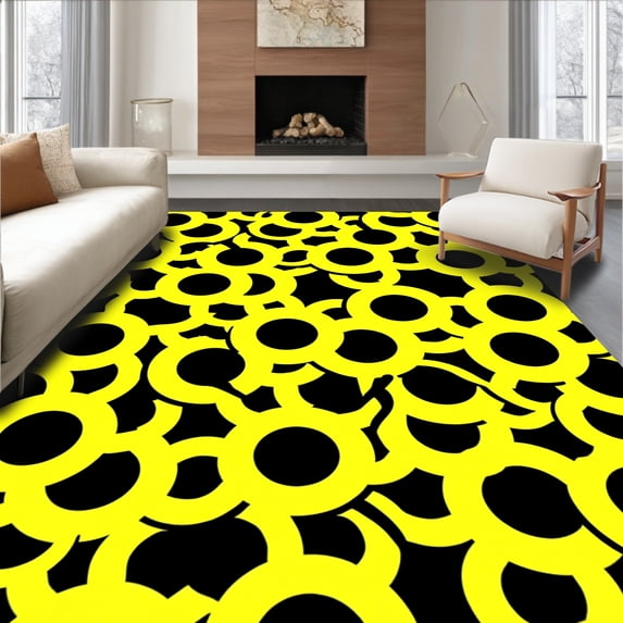 ODIKA 6'x9' Machine Washable Non-Slip Area Rug, Striking Soccer Sport High Traffic Rug with Pad, Yellow, 377787