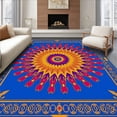 thumbnail image 1 of ODIKA 6'x9' Machine Washable Non-Slip Area Rug, Sunburst Crochet Hook Kit Traditional Embroidery Artwork High Traffic Rug, Blue, 643165, 1 of 5