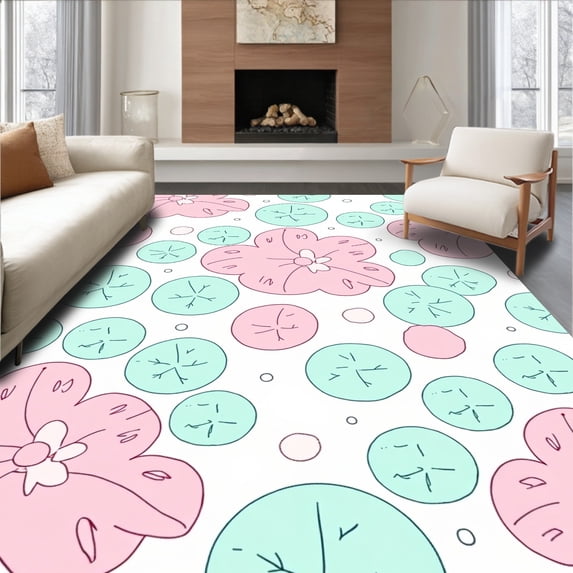 ODIKA 6'x9' Machine Washable Non-Slip Area Rug, Sweet Shop Nostalgia Fizz Pop Wonderland High Traffic Rug, Pink, 684116