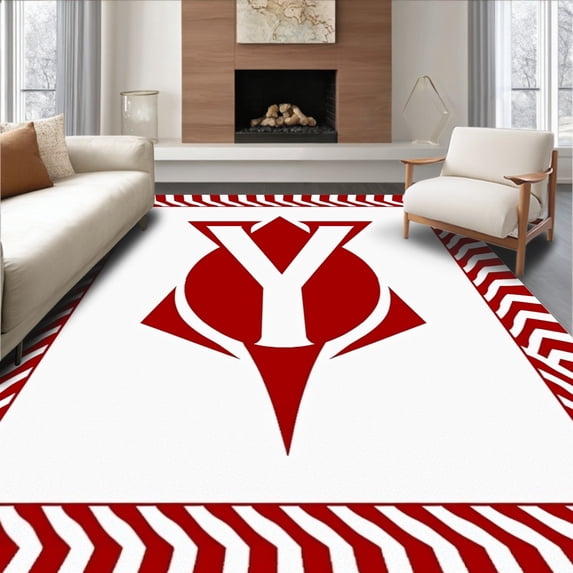 ODIKA 6'x9' Machine Washable Non-Slip Area Rug, Symbol Entryway Protective Guard With Zigzag Trim Decoration High Traffic Rug with Pad, Red, 669320