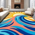 thumbnail image 1 of ODIKA 6'x9' Machine Washable Non-Slip Area Rug, Tidal Horizon Wave Motif with Accents High Traffic Rug with Pad, Orange, 537677, 1 of 8