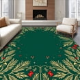 thumbnail image 1 of ODIKA 6'x9' Machine Washable Non-Slip Area Rug, Traditional Festive Sprigs with Pine and Holly in Symmetrical Layout High Traffic Rug, Green, 732237, 1 of 7