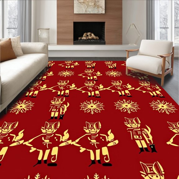 ODIKA 6'x9' Machine Washable Non-Slip Area Rug, Traditional Nutcracker Symphony Heritage Nostalgic Celebration High Traffic Rug, Red, 605962