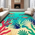 thumbnail image 1 of ODIKA 6'x9' Machine Washable Non-Slip Area Rug, Tropical Sea Turtles Swimming Among Vibrant Starfish Nautical High Traffic Rug with Pad, Blue, 426861, 1 of 8