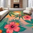 thumbnail image 1 of ODIKA 6'x9' Machine Washable Non-Slip Area Rug, Tropical Sunset Palm Fronds with Hibiscus Blooms High Traffic Rug, Orange, 511567, 1 of 7