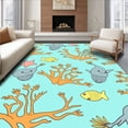 thumbnail image 1 of ODIKA 6'x9' Machine Washable Non-Slip Area Rug, Underwater Adventure Cartoon Fish and Smiling Sea Creatures Illustration High Traffic Rug with Pad, Blue, 724004, 1 of 8