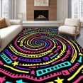 thumbnail image 1 of ODIKA 6'x9' Machine Washable Non-Slip Area Rug, Vibrant Alphabet Spiral Featuring Multicolor Letters and Stars High Traffic Rug with Pad, Black, 693867, 1 of 8