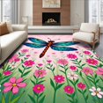 thumbnail image 1 of ODIKA 6'x9' Machine Washable Non-Slip Area Rug, Vibrant Dragonfly Meadow Needlework Tapestry Embroidery Project High Traffic Rug with Pad, Pink, 640982, 1 of 8