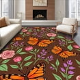 thumbnail image 1 of ODIKA 6'x9' Machine Washable Non-Slip Area Rug, Vintage Botanical Garden Tapestry with Dancing Monarch Wings High Traffic Rug with Pad, Brown, 663402, 1 of 8
