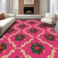 thumbnail image 1 of ODIKA 6'x9' Machine Washable Non-Slip Area Rug, Vintage Holiday Wreaths with Holly Berries and Twinkling Stars Duo High Traffic Rug with Pad, Pink, 733828, 1 of 8