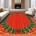 thumbnail image 1 of ODIKA 6'x9' Machine Washable Non-Slip Area Rug, Vintage Holly with Festive Berries and Elegant Interlocking Vines High Traffic Rug, Red, 629982, 1 of 7