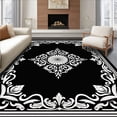thumbnail image 1 of ODIKA 6'x9' Machine Washable Non-Slip Area Rug, Vintage Medallion Scroll with Baroque Inspired Floral Filigree High Traffic Rug, Black, 545634, 1 of 7