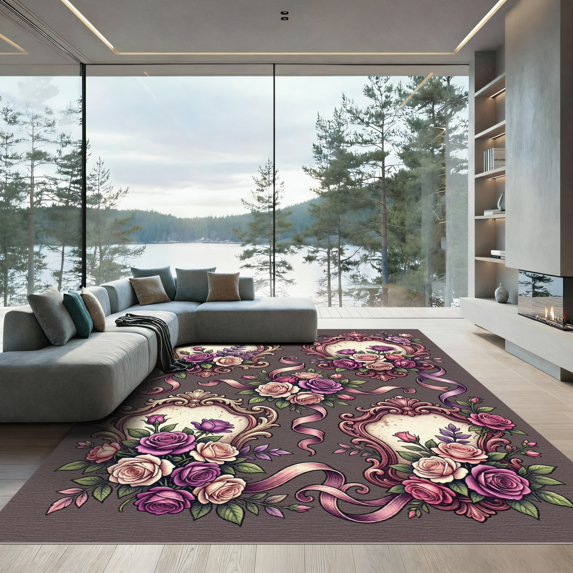 ODIKA 6'x9' Machine Washable Non-Slip Area Rug, Vintage Purple High Traffic Rug, Purple, 974780