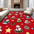 thumbnail image 1 of ODIKA 6'x9' Machine Washable Non-Slip Area Rug, Vintage Sleigh Ride with Classic Snowman and Details High Traffic Rug, Red, 626176, 1 of 7