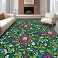 thumbnail image 1 of ODIKA 6'x9' Machine Washable Non-Slip Area Rug, Whimsical Dino Garden Interlocking Medallion with Berry Accents High Traffic Rug with Pad, Green, 648257, 1 of 8