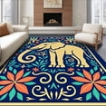 thumbnail image 1 of ODIKA 6'x9' Machine Washable Non-Slip Area Rug, Whimsical Elephant Dreamscape with Interlocking Floral Ornaments High Traffic Rug with Pad, Gold, 643772, 1 of 8