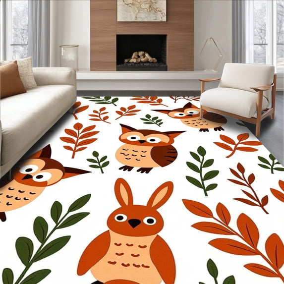 ODIKA 6'x9' Machine Washable Non-Slip Area Rug, Whimsical Forest Friends DIY Yarn Creation High Traffic Rug, Orange, 608850