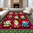 thumbnail image 1 of ODIKA 6'x9' Machine Washable Non-Slip Area Rug, Whimsical Holiday Gnome Parade with Festive Stars and Pine High Traffic Rug with Pad, Red, 621815, 1 of 8