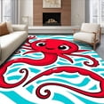 thumbnail image 1 of ODIKA 6'x9' Machine Washable Non-Slip Area Rug, Whimsical Marine Creature Yarn Art Project Kit High Traffic Rug with Pad, Red, 725005, 1 of 8