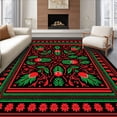 thumbnail image 1 of ODIKA 6'x9' Machine Washable Non-Slip Area Rug, Whimsical Mushroom Forest Motif with Festive Evergreen Accents High Traffic Rug with Pad, Black, 655174, 1 of 8