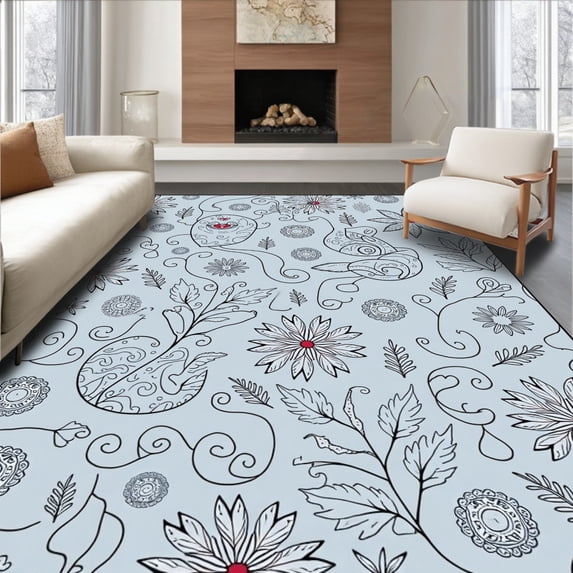 ODIKA 6'x9' Machine Washable Non-Slip Area Rug, Whimsical Sloth Winter Wonderland Scene Art High Traffic Rug, Gray, 635041