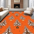 thumbnail image 1 of ODIKA 6'x9' Machine Washable Non-Slip Area Rug, Whimsical Snow Dusted Tree Print with Twinkling Ornament Highlights High Traffic Rug, Orange, 622190, 1 of 7