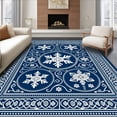 thumbnail image 1 of ODIKA 6'x9' Machine Washable Non-Slip Area Rug, Whimsical Snowflake Medallion with Interlocking Boho Details High Traffic Rug with Pad, Blue, 636921, 1 of 8